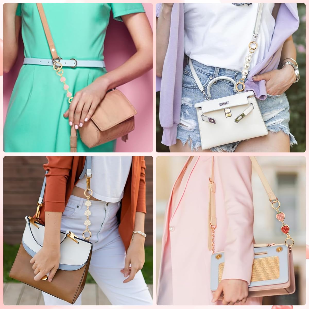 PALAY 4Pcs Purse Chain Bag Strap Extender Gold Cute Heart Shape Pearls Flower Handbag Chain Strap Replacement Fashion Bag Extension Chain for Bags, Purse, Sling Bag (5.7-6.7 In) PALAY 4Pcs Purse Chain Bag Strap Extender Gold Cute Heart Shape Pearls Flower Handbag Chain Strap Replacement Fashion Bag Extension Chain for Bags, Purse, Sling Bag (5.7-6.7 In)
